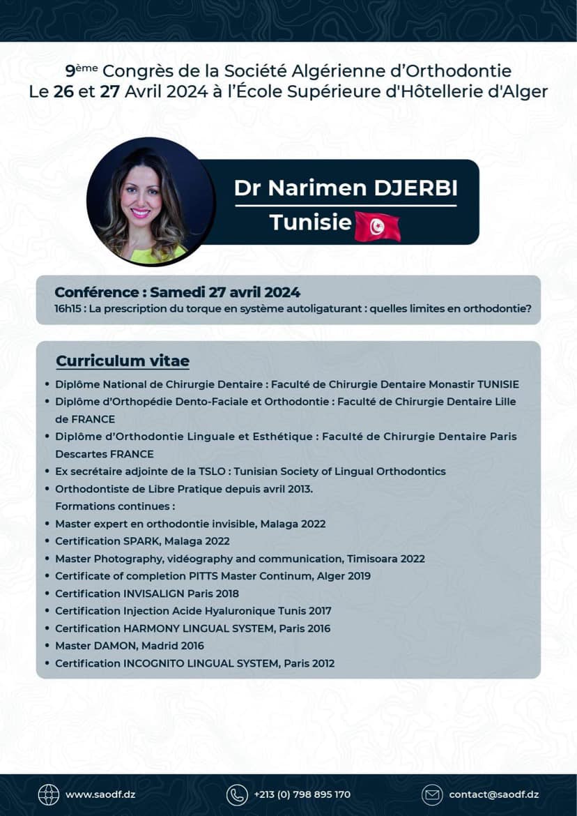 9ème congrès annuel de la Société Algérienne d'Orthodontie (2024) - SAO